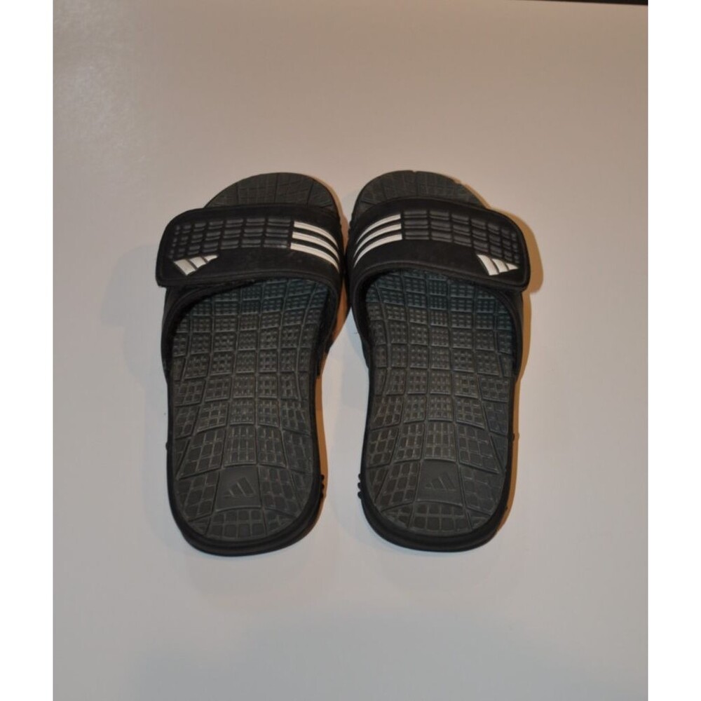 Adidas Adissage Black White Stripe Adjustable Strap Sandals Slides Men 7 - Picture 4 of 6
